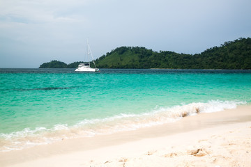 Fototapeta na wymiar White yachts in the Andaman sea. Beautiful seascape