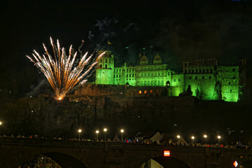 Heidelberg green illumination with fireworks