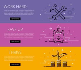 Financial literacy line vector web banners set