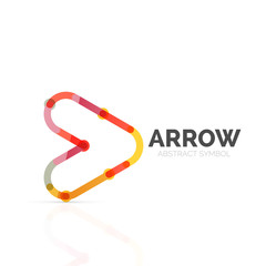 Linear arrow abstract logo, connected multicolored segments of lines in directional pointer figure