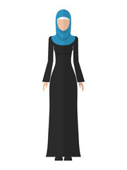 Vector flat illustration of a young muslim woman isolated. Arab woman icon. Muslim woman in hijab.