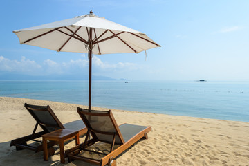 Beach chairs on the white sand beach,Koh Samui in Thailand