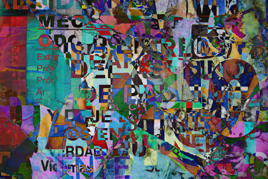 Random background collage paper typography texture on wall