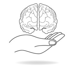Icon of a hand holding a human brain