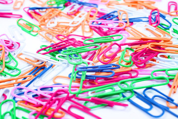 Pile of colorful paper clips 