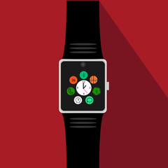 Smart watch with icons. Flat concept. Vector illustration