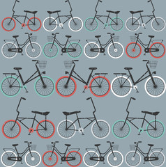 Pattern with retro bicycles on light blue background