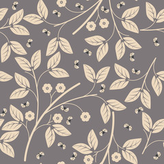 Seamless  pattern with flowers and ladybugs on purple background