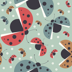 Seamless childish pattern with colorful ladybugs