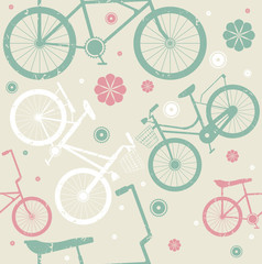 Seamless pattern with retro bicycles and flowers - 107611062