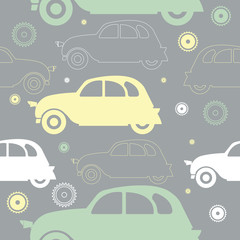 Seamless pattern with stylish colorful cars and decorative objec - 107611072