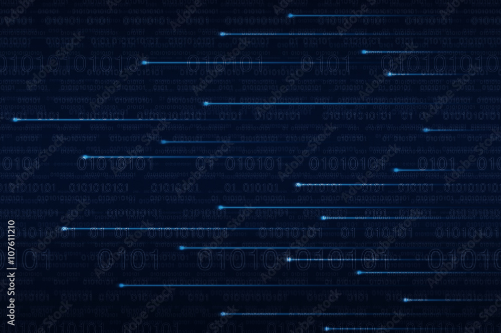 Fototapete lighting line with computer binary code on blue background