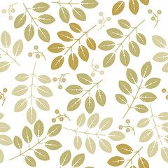 Spring endless pattern with green flowers and leaves - 107611246