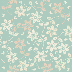 Spring floral pattern with butterflies