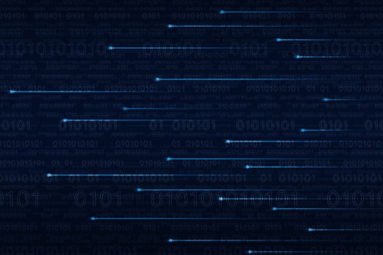 Lighting line with computer binary code on blue background