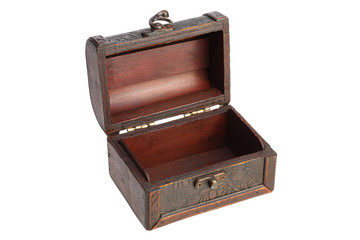 Empty Old wooden chest on white background with Clipping Path