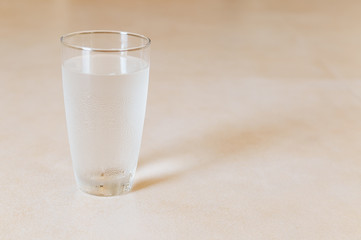 A glass of cold drinking water