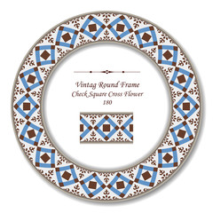 Vintage Round Retro Frame 180 Check Square Cross Flower