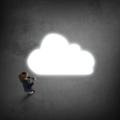 Pensive businesswoman fron top view