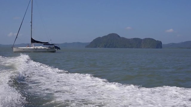 summer time phuket island boat ride side view panorama 4k thailand
