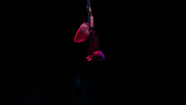 the girl performs a trick in circus