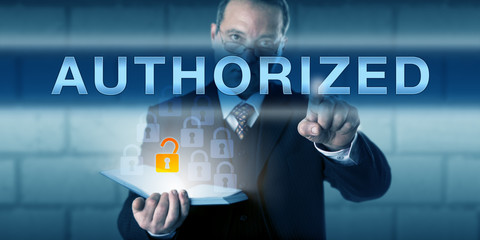 Business Person Touching AUTHORIZED