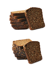 Black bread slices stack isolated