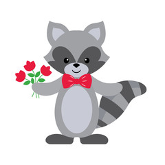 raccoon with tie and flower
