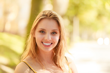 Fototapeta premium Happy young woman girl outdoor.