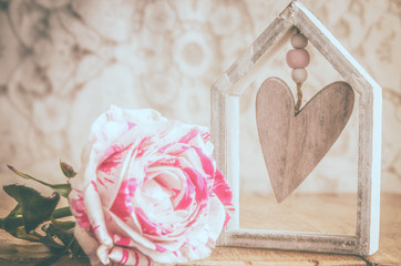 Rose, pink, weiß, romantisch, mit Herz - Rose, pink, white, romantic, with heart