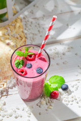 Yummy smoothie with fruity yogurt