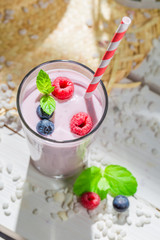 Sweet cocktail with fruity yogurt