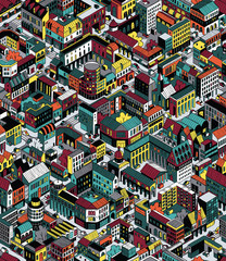 Colorful City Blocks Isometric Seamless Pattern - Medium size