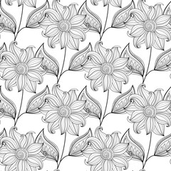 Vector Seamless Monochrome Floral Pattern