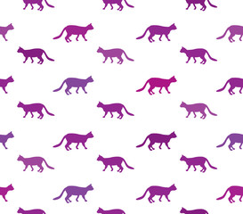 Walking cats pattern Kitten silhouette seamless vector background.