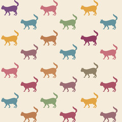 Cat seamless pattern. Cute cartoon kitties Pets vector background.