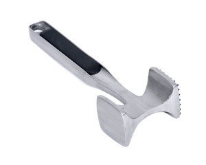Metal meat hammer tenderizer separated on white background