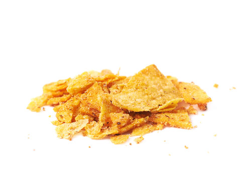 Pile of chips crumbles isolated