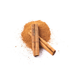 Pile of cinnamon powder isolated