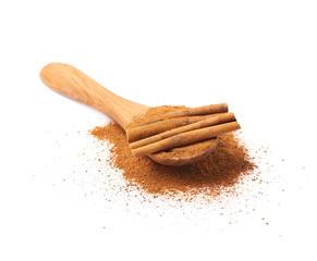Pile of cinnamon powder isolated