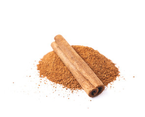 Pile of cinnamon powder isolated