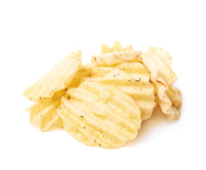 Pile of multiple potato chips isolated