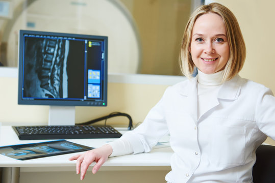 female tomography or MRI tesr doctor portrait