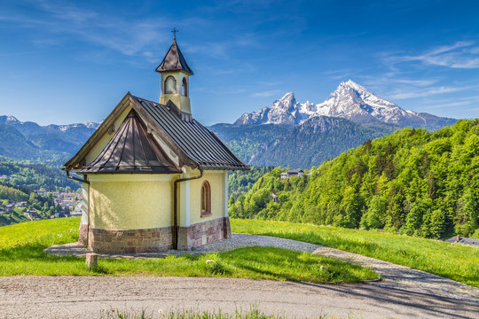 Lockstein Chapel with Watzmann in Berchtesgaden, Bavaria, Germany