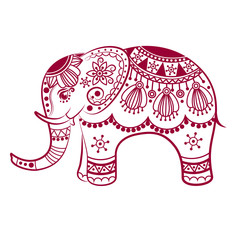 Fototapeta premium Abstract Indian elephant. Carved elephant. Stylized fantasy patterned elephant. Hand drawn vector illustration with traditional oriental floral elements.