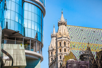 St. Stephen's Cathedral with Haas Haus in Vienna, Austria