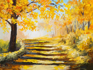 Ölgemäldelandschaft - bunter Herbstwald © Fresh Stock