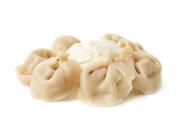 Pile of cooked dumplings isolated