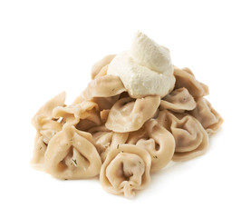 Pile of cooked dumplings isolated