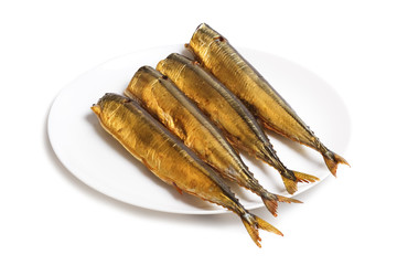 Cold smoked saury on plate